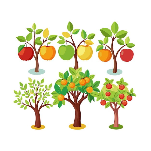 Conceptos de ilustración vectorial de estilo plano de árboles frutales