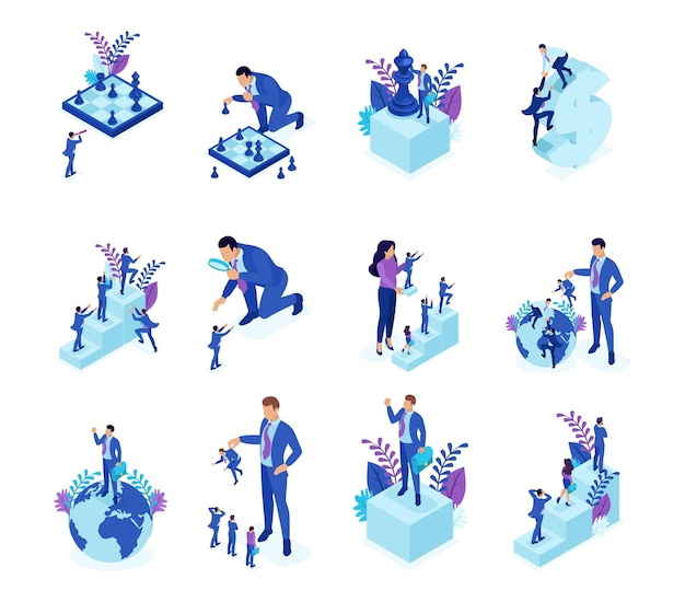 Conceptos isométricos de la estrategia de desarrollo empresarial selección de empleados carrera para el sitio web