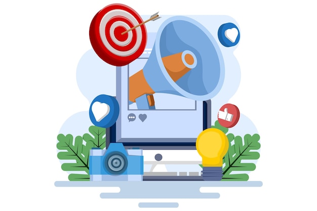 Conceptos de marketing digital o publicidad con video marketing o marketing en las redes sociales
