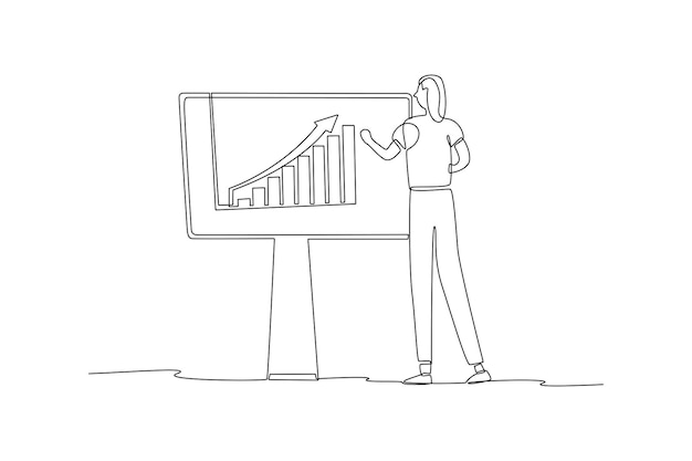 Conceptos de negocio de dibujo continuo de una línea de análisis, planificación, investigación de mercado, trabajo, configuración de objetivos de comunicación, diseño de dibujo de una sola línea, ilustración gráfica vectorial