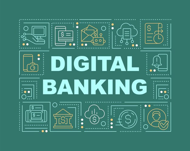 Conceptos de palabras de banca digital banner verde oscuro