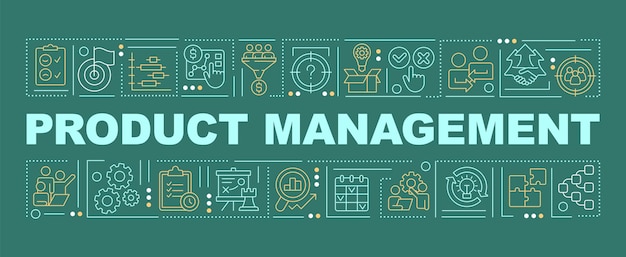 Conceptos de palabras de gestión de productos banner verde oscuro