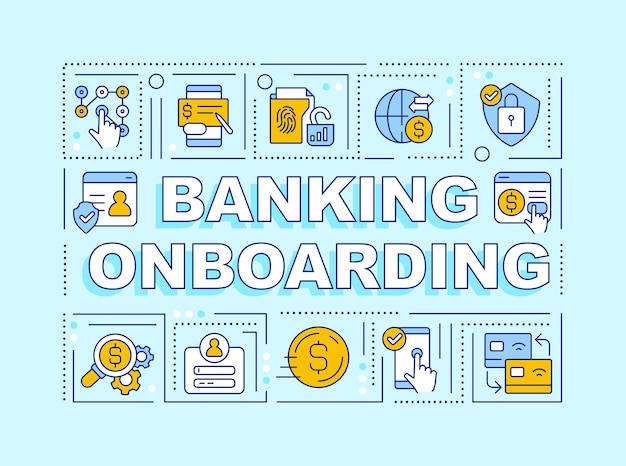 Conceptos de palabras de incorporación bancaria banner turquesa