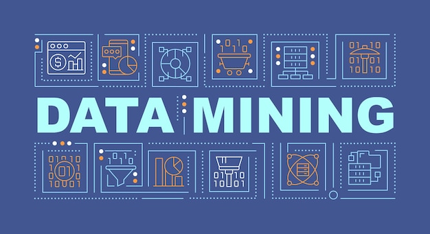 Conceptos de palabras de minería de datos banner azul oscuro