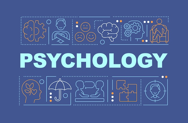 Conceptos de palabras de psicología banner azul oscuro