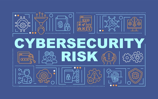 Conceptos de palabras de riesgo de ciberseguridad banner azul oscuro