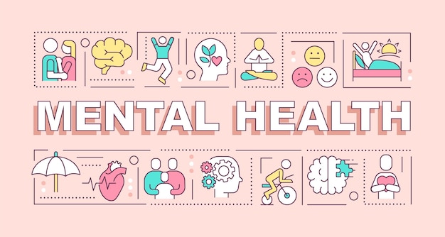 Conceptos de palabras de salud mental banner rosa