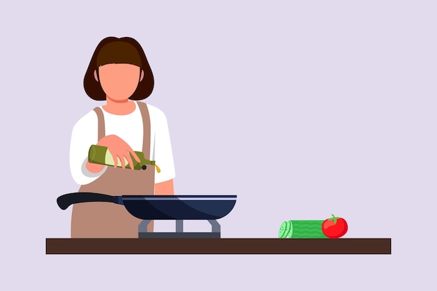 Conceptos de personas cocinando en la mesa de la cocina Ilustración vectorial plana de colores aislada