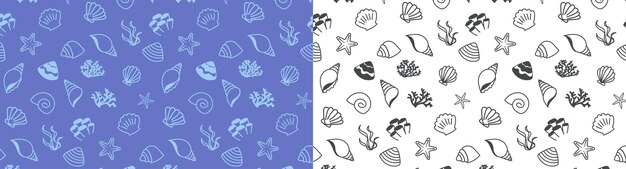 concha de playa patrón sin costuras fondo simpático almeja estrella de mar y arrecife de coral