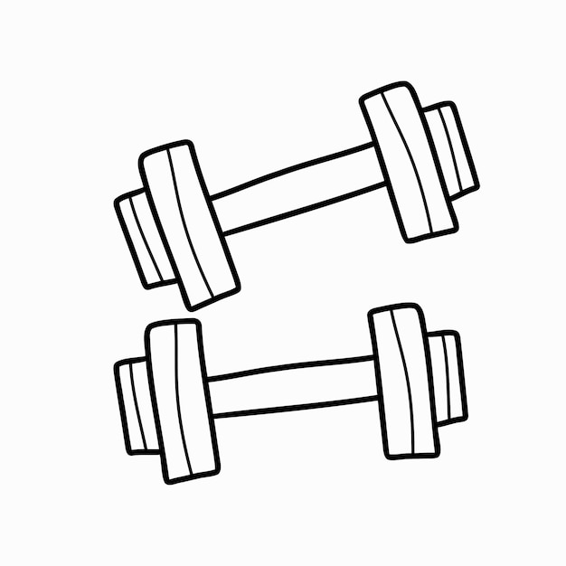 Conchas de Doodle para deportes. mancuernas. Ilustración de vector dibujado a mano.