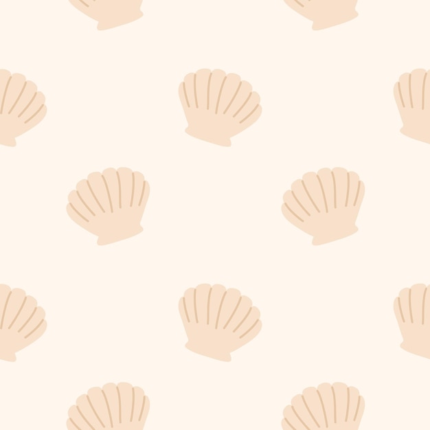 Conchas marinas simple doodle de patrones sin fisuras Fondo de mar de playa de verano beige