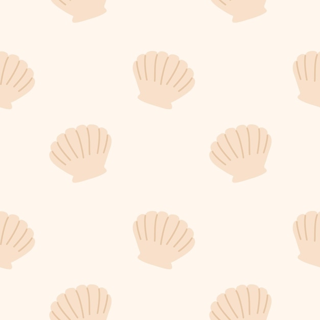 Conchas marinas simple doodle de patrones sin fisuras Fondo de mar de playa de verano beige