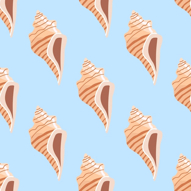 Conchas marinas vectores moluscos de patrón sin costuras Ilustración plana de conchas marinas
