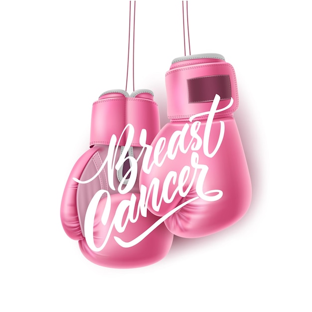 Conciencia del cáncer de mama guantes de boxeo rosados realistas símbolo de apoyo de atención médica para mujeres