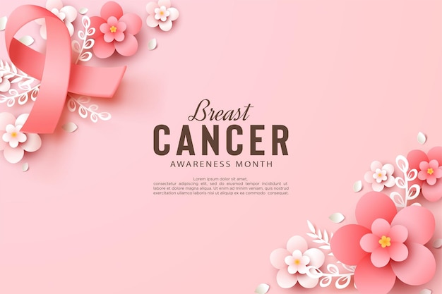 Concienciación sobre el cáncer de mama con ilustración de cinta en flores