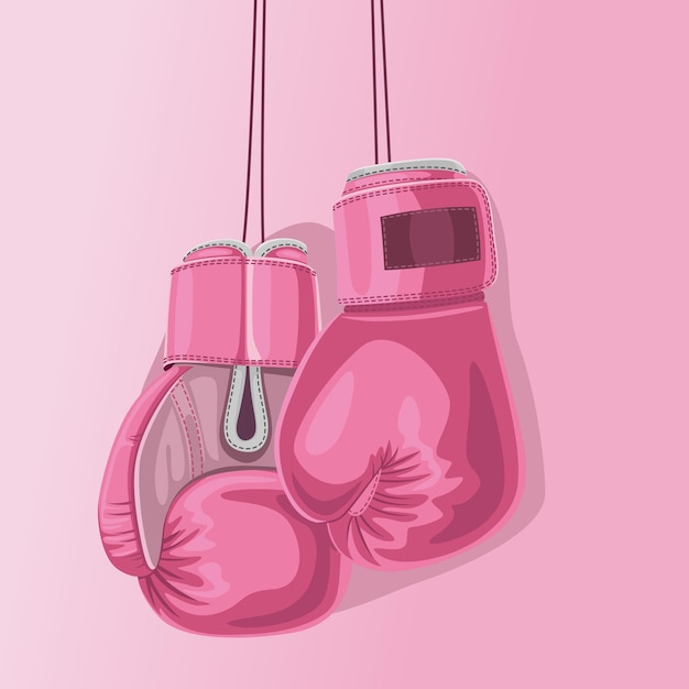 Concienciación sobre el cáncer de mama luchemos contra la enfermedad guantes de boxeo rosados ilustración