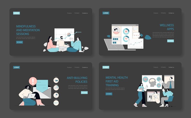 Vector la concienciación sobre la salud mental establece soluciones digitales para el bienestar a través de aplicaciones, meditación, lucha contra el acoso escolar y