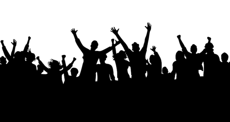 Vector concierto multitud siluetas de personas con las manos levantadas en una multitud posiblemente en un concierto o reunión