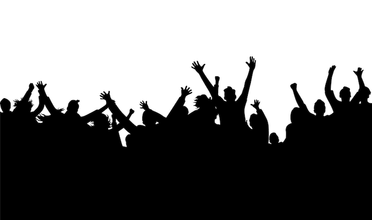 Vector concierto multitud siluetas de personas con las manos levantadas en una multitud posiblemente en un concierto o reunión