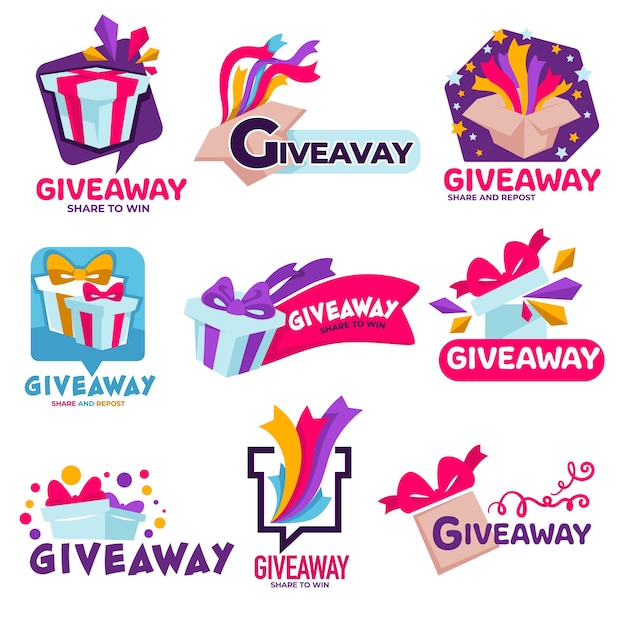 Concurso para seguidores o suscriptores, pancartas de obsequio aisladas con regalos y confeti o cintas festivas. Prueba o recompensa por ganador aleatorio, promoción de redes sociales o productos, vector