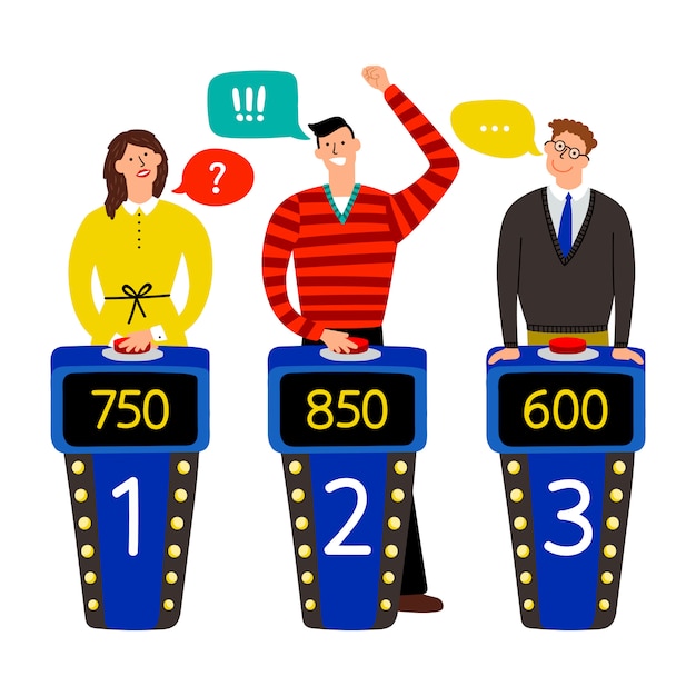 Concurso de televisión. Responder a las personas en la ilustración del juego de preguntas