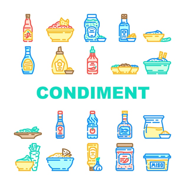 condimento ketchup mostaza iconos conjunto vector
