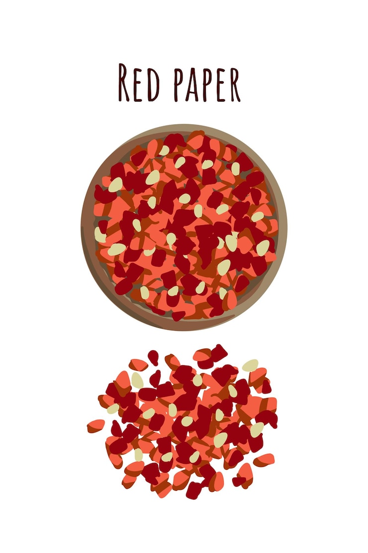 Vector condimento mezcla de pimiento rojo en polvo. estilo plano, vista superior. ilustración vectorial
