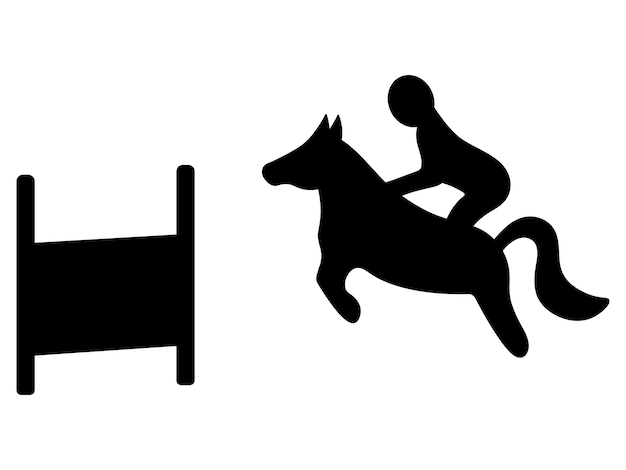 Vector conducción a caballo un jinete supera un obstáculo a caballo superando la distancia a velocidad
