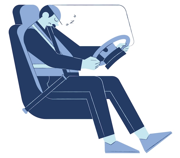 Conductor durmiendo en el asiento del coche Ilustración vectorial en estilo plano