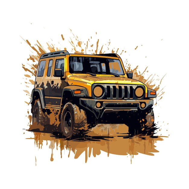 Conductor de jeep dibujado a mano dibujado en vector de dibujos animados clipart fondo blanco