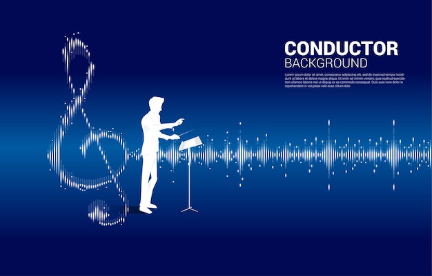 Conductor con música y concepto de tecnología de sonido .Ola ecualizadora como nota musical