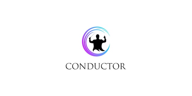 Conductor de orquesta creativo hombre silueta diseño de logotipo director de coro vector premium