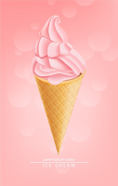 Cone de helado de fresa
