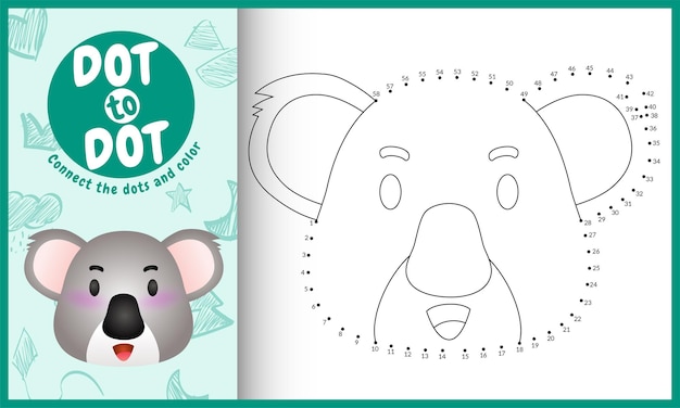 Conecta el juego de puntos para niños y la página para colorear con una linda cara de koala