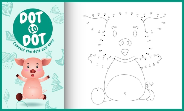 Conecta el juego de puntos para niños y la página para colorear con un lindo cerdo