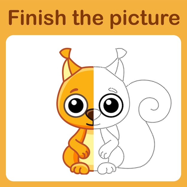 Conecta el punto y completa la imagen Ardilla para colorear simple Juego de dibujo para niños