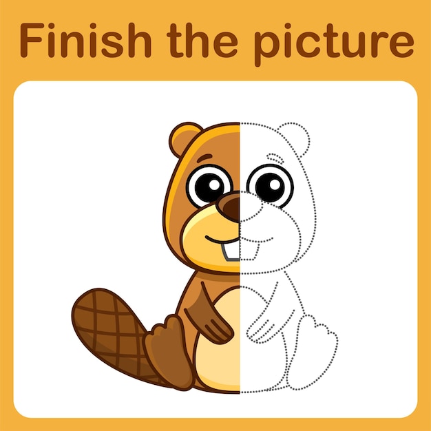 Conecta el punto y completa la imagen Castor para colorear simple Juego de dibujo para niños