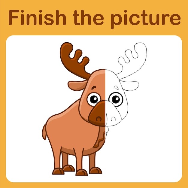 Conecta el punto y completa la imagen Juego de dibujo de alce para colorear simple para niños