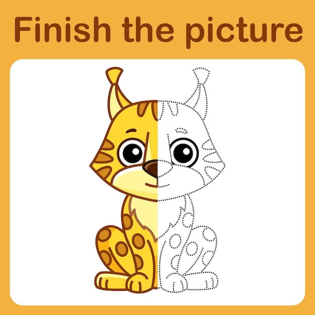 Conecta el punto y completa la imagen Juego de dibujo de lince para colorear simple para niños