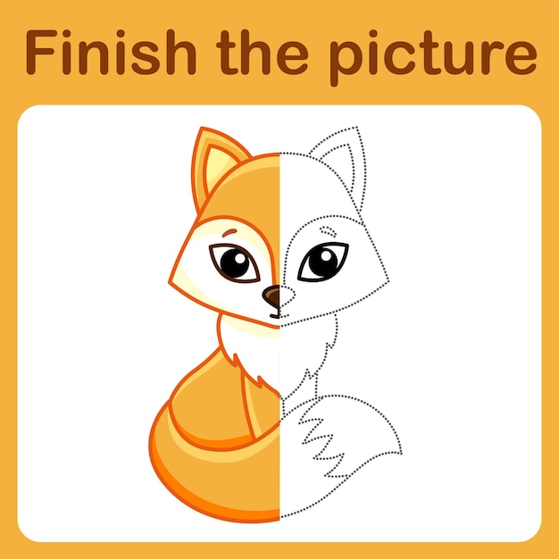 Conecta el punto y completa la imagen Juego de dibujo de zorro para colorear simple para niños