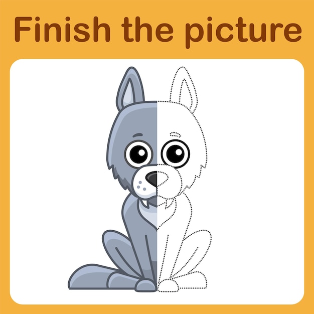 Conecta el punto y completa la imagen Lobo para colorear simple Juego de dibujo para niños