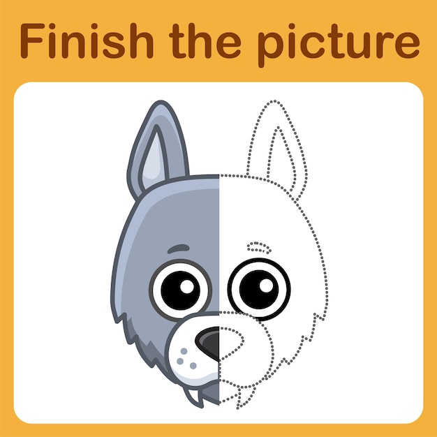 Conecta el punto y completa la imagen Lobo para colorear simple Juego de dibujo para niños
