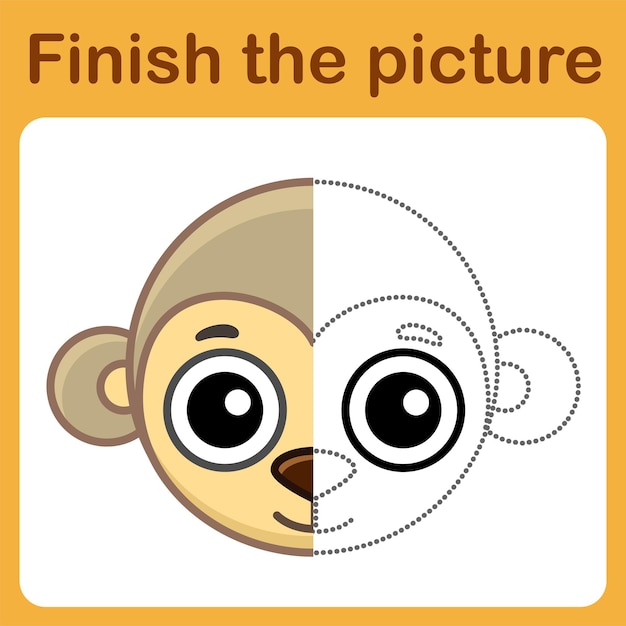 Conecta el punto y completa la imagen Mono para colorear simple Juego de dibujo para niños