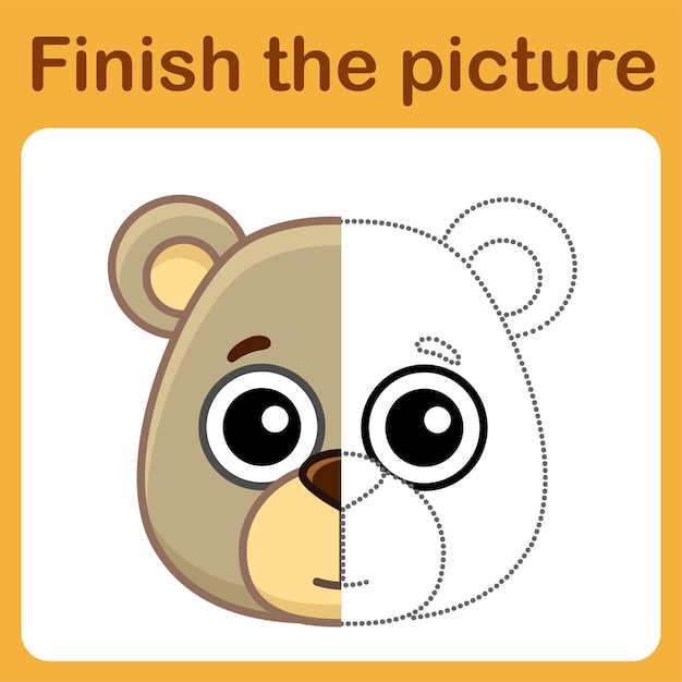 Conecta el punto y completa la imagen Oso para colorear simple Juego de dibujo para niños