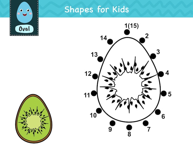 Conecta los puntos y dibuja un kiwi juego de números punto a punto para niños página de actividades de aprendizaje de forma ovalada