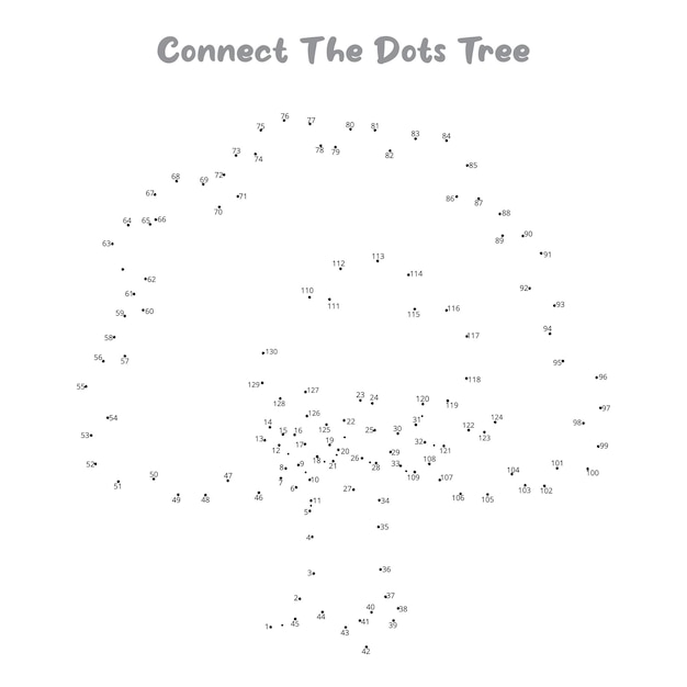 Conecta los puntos y dibuja la página para colorear del árbol, juego educativo para niños. dibujo lineal para niños,