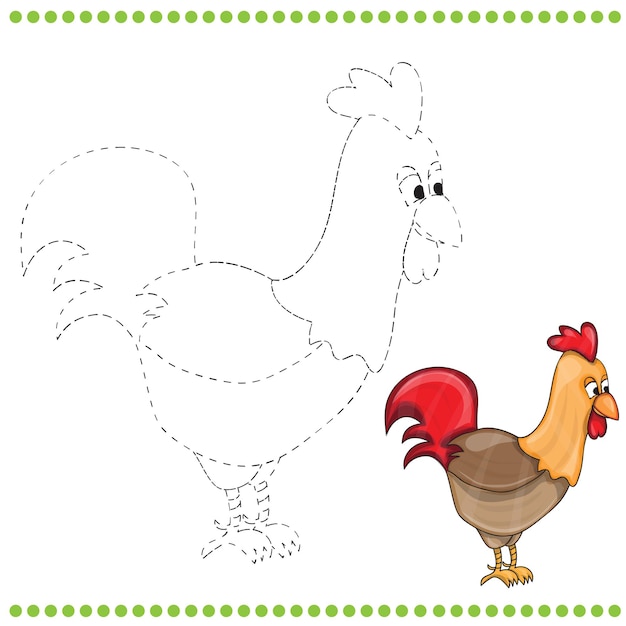 Conecta los puntos y la página para colorear de una divertida polla de granja