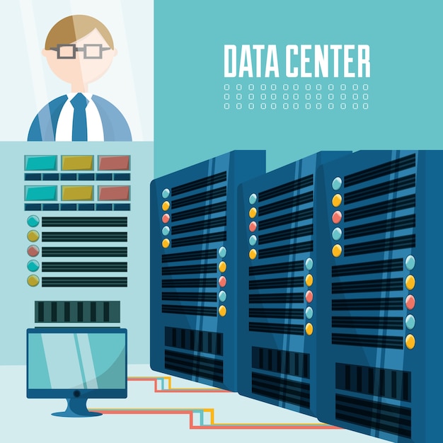 Vector conectando información con el centro de datos