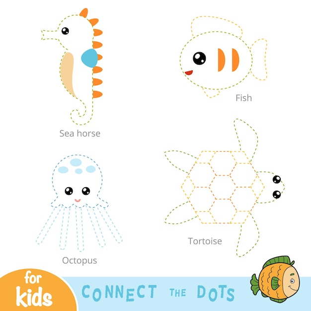 Conectar el juego educativo de puntos para niños Conjunto de animales marinos