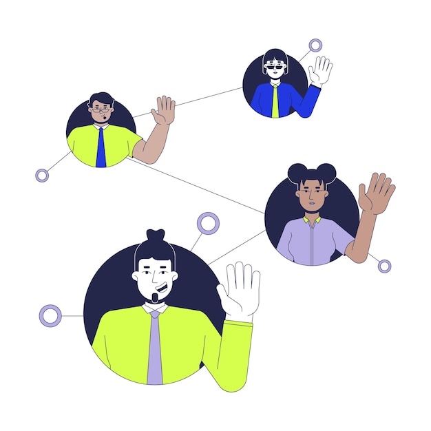 Conectar a personas con diversos personajes de dibujos animados en 2D